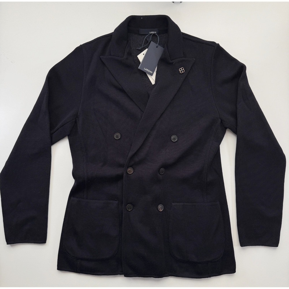NWT‎ LARDINI Knit Wool Double Breasted Blazer Jacket Mens Medium Blue Made Italy